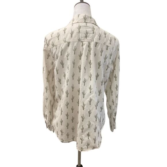 Style & Co. Cactus Print Button Down Shirt Long Sleeve V Neck Earthy Size M - Picture 2 of 8